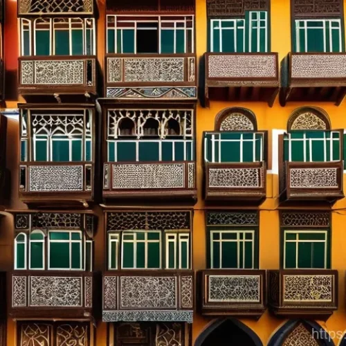 Home 18 서사 구조 분석 - A bustling traditional Arabic souk at golden hour, filled with the rich aroma of spices and hot Arab...